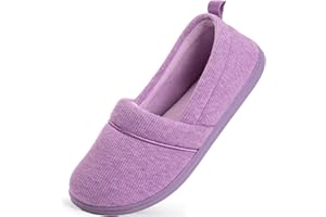 HomeTop Women's Comfort Memory Foam House Shoes, Ladies' Light Weight Terry Cloth Loafer Slippers with Indoor Outdoor Non-skid Rubber Sole