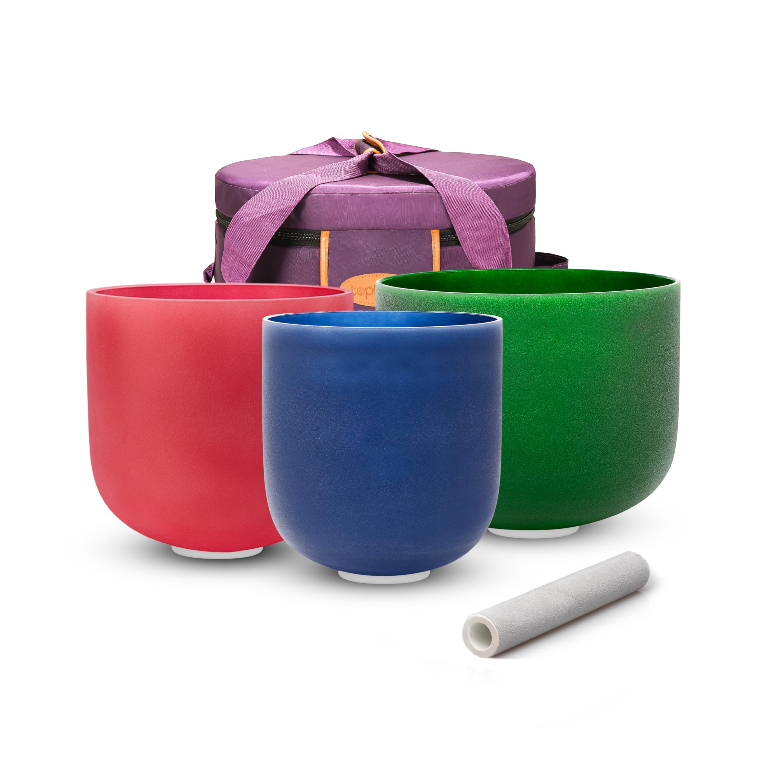 Photo 1 of TOPFUND (8"F+7"C+6"A) Set of 3 Color Crystal Singing Bowls with Heavy Duty Carrying Case and Mallets