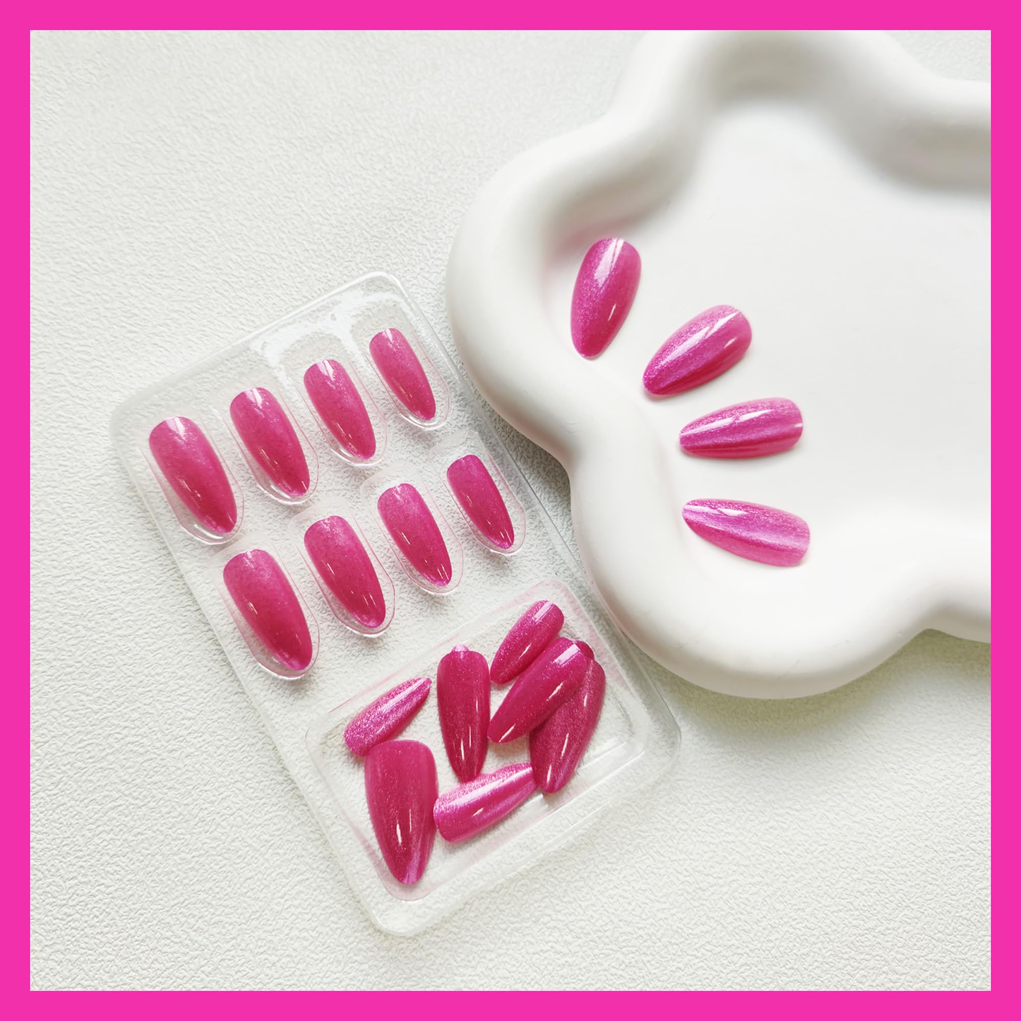 KKUUOO Pink Press on Nails Medium Almond Fake Nails Glossy False Nails with Glitter Design Artificial Nails Full Cover Acrylic Nails Stick on Nails Cute Press on Nails Glue on Nails for Women - Image 3