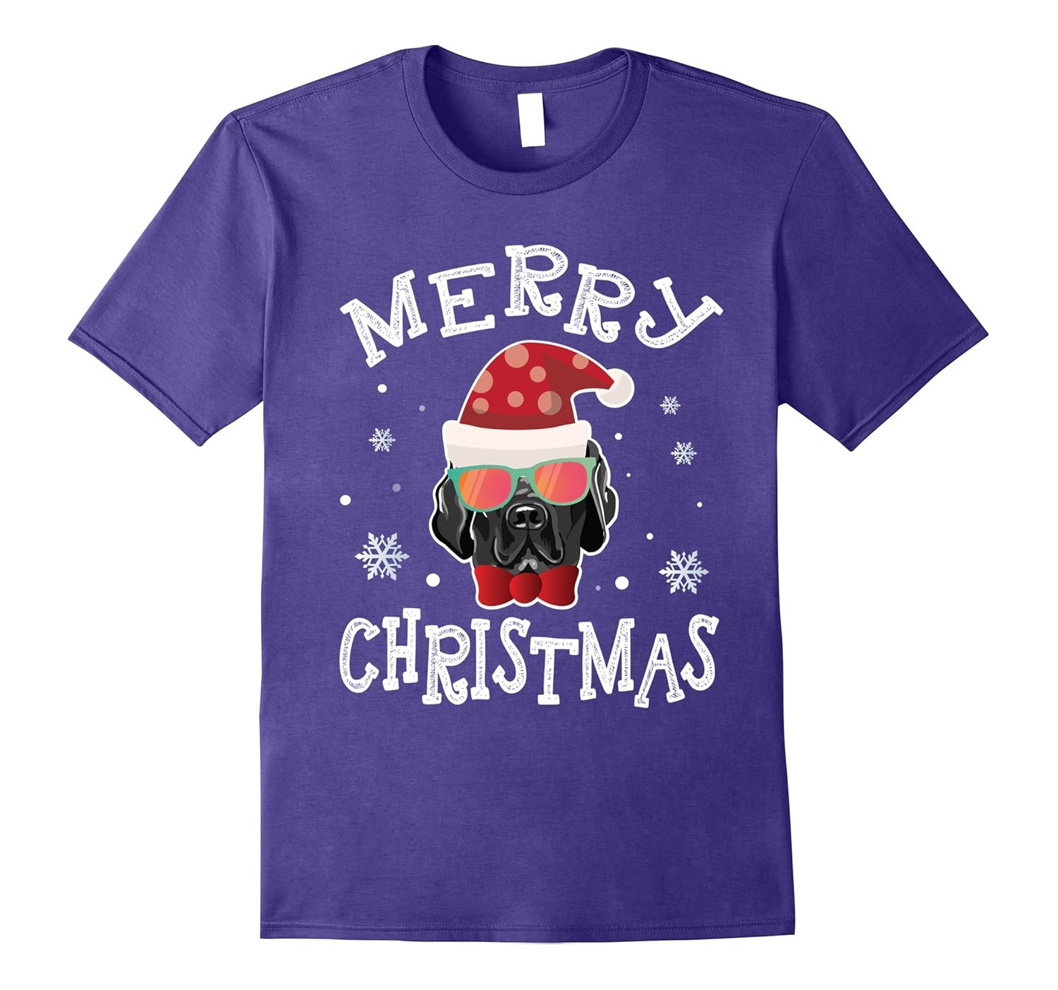 Black Lab Dog Emotion Face Merry Christmas T-Shirt-ANZ