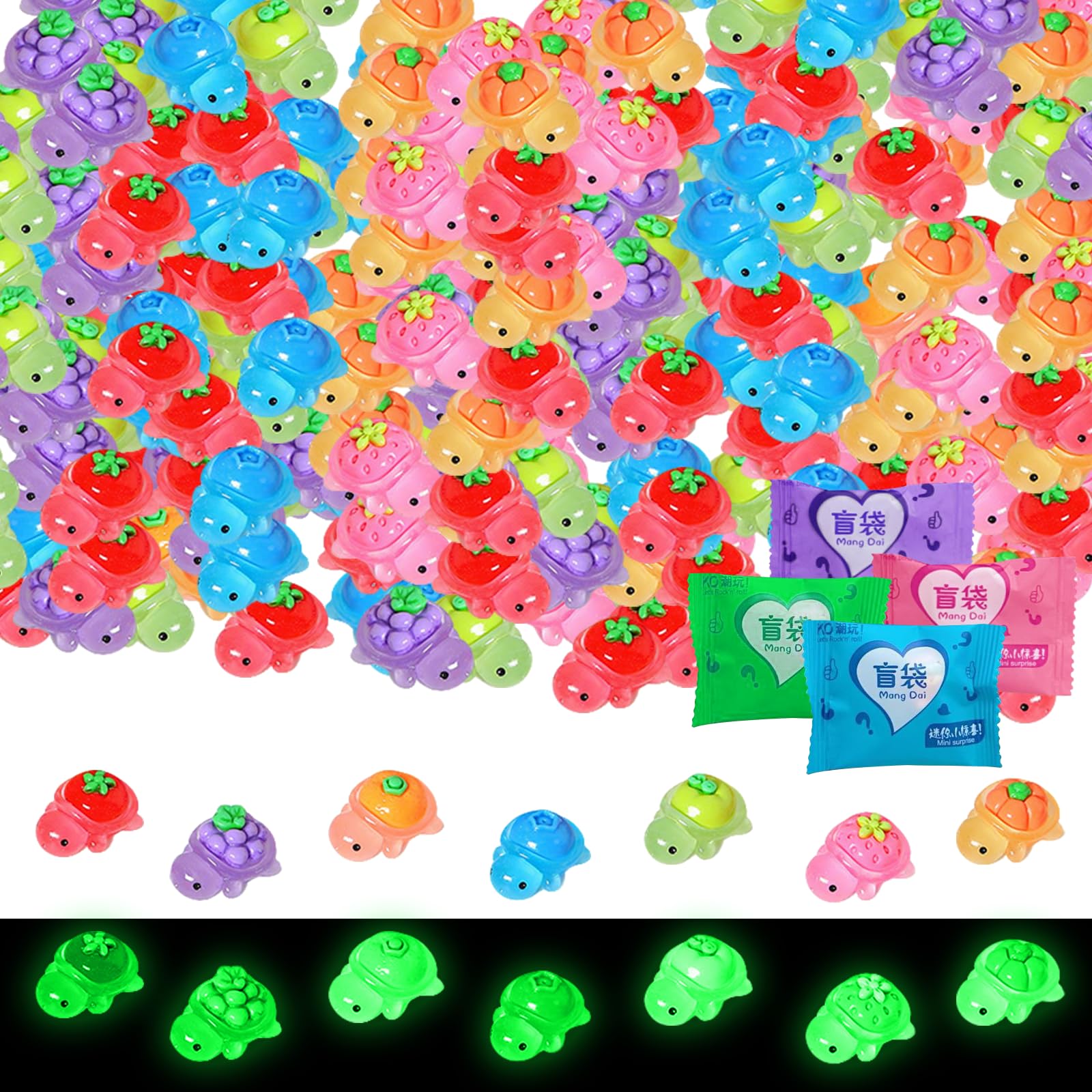 Qwrqwr 60Pcs Resin Animals Blind Bags for Girls Mini Mystery Bag with Mixed Miniature Figures Collectible Tiny Glow in The Dark Animal for Dollhouse Micro Garden Landscape Aquarium (Vegetable Turtle)