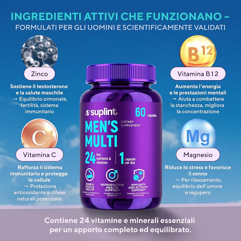 Multivitaminico Uomo Alta Potenza – 60 Capsule – Complesso Completo A-Z