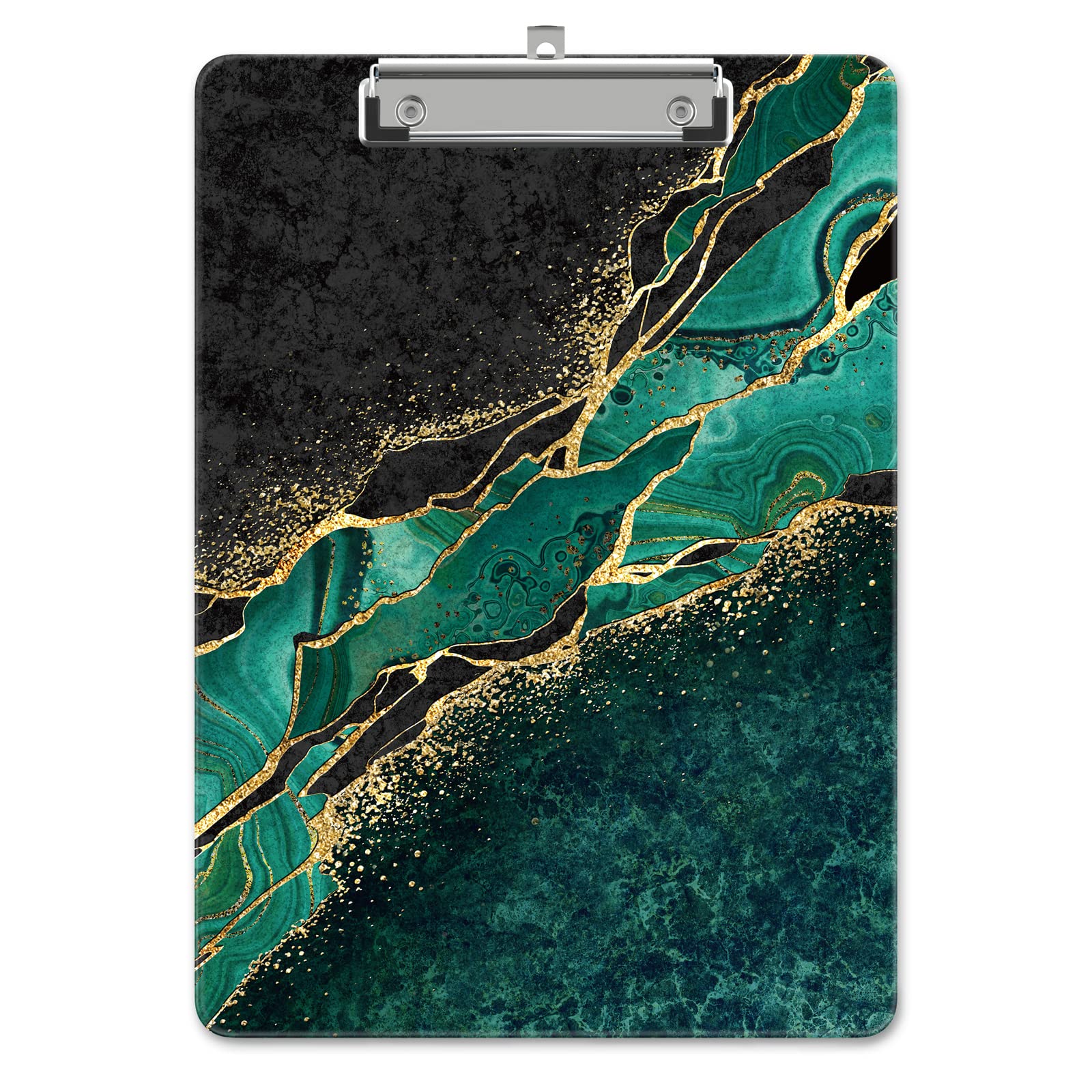 Piasoenc Plastic Clipboard, Cute Decorative Clip Board, 9 x 12.5 in, A4 Standard Office Clip Boards for Nurses, Students, Office, Green Marble