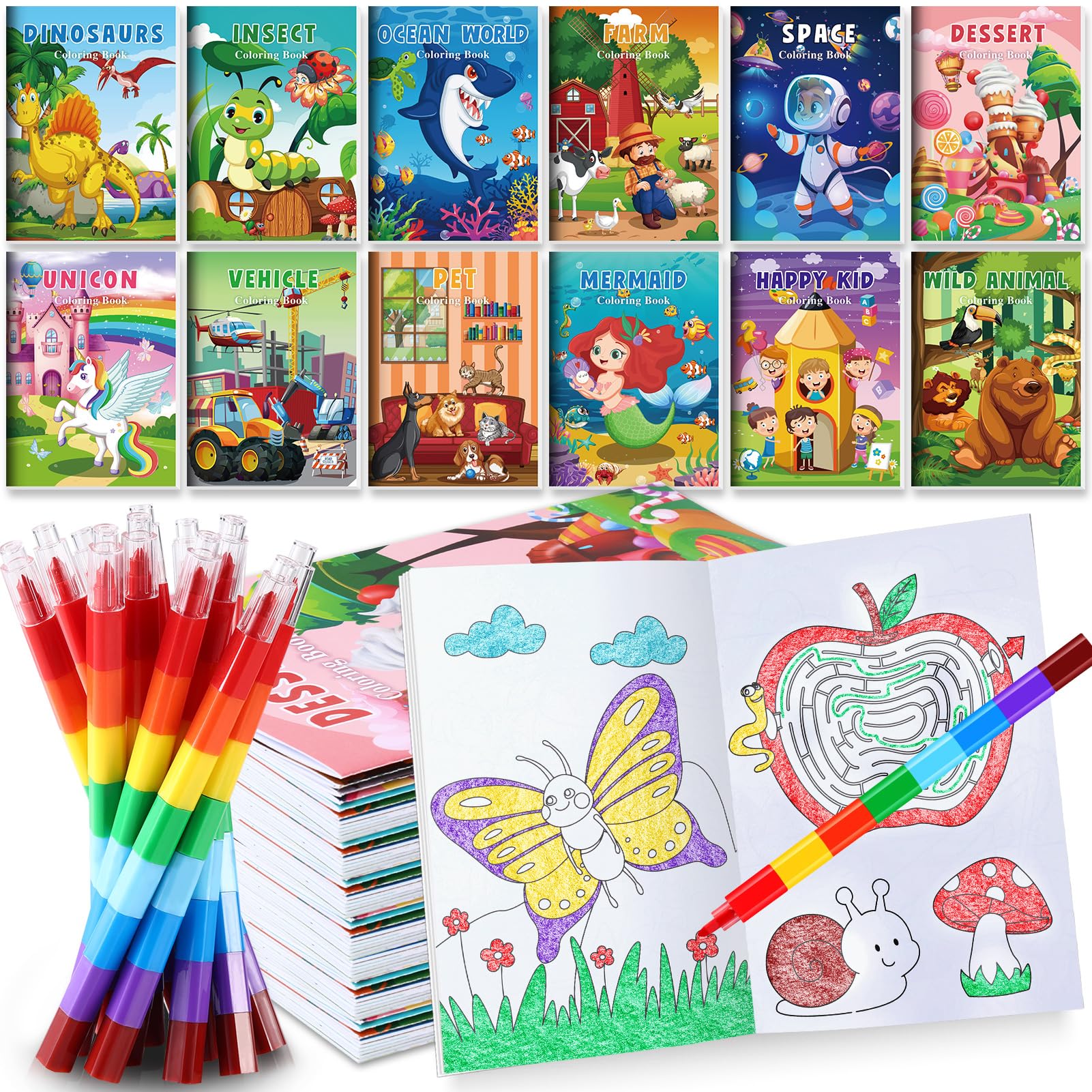 Photo 1 of BenLouis Coloring Books for Kids With Stacking Crayons Set Mini Coloring Books Bulk for Ages 4-8-12 Small Activity Books for Birthday Party Gifts Goodie Bags Stuffers Travel?12+12Pcs Colorful?