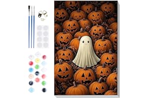 Bowetile Halloween Framed Paint by Numbers for Adults, Ghost Adults' Paint-by-Number Kits on Canvas, Easy Acrylic Pumpkin Number Painting Crafts Kits Halloween Gifts for Home Decor, 8x12in