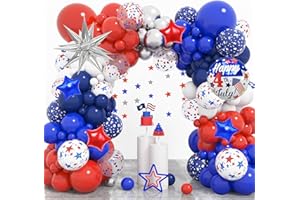 Amandir 166Pcs Red White and Blue Balloons Garland Arch Kit with Boxes, 4th of July Decorations Independence Day Star Balloons for Nautical Patriotic Baby Shower Baseball Party Supplies ﻿