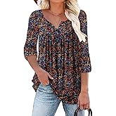 ROSELINLIN Womens Long Sleeve Tunic Tops Floral Fall Blouse Shirts