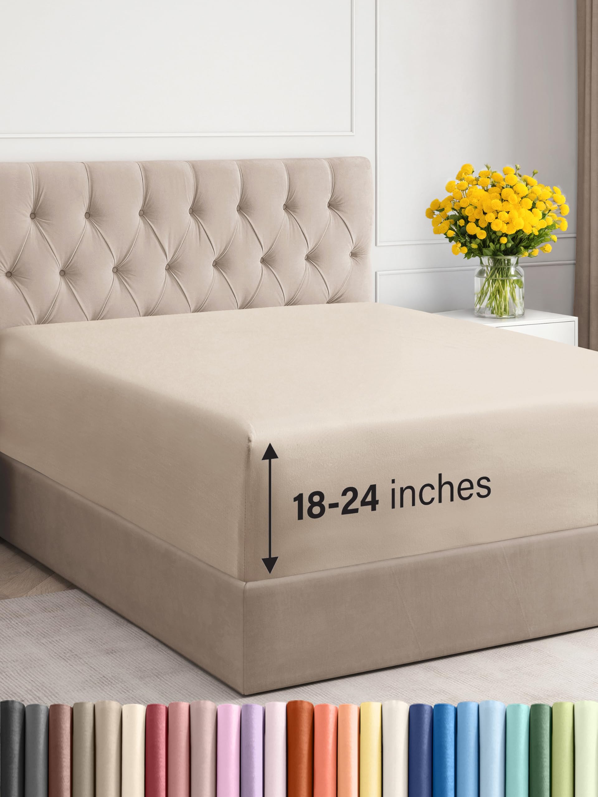 Photo 1 of Extra Deep Queen Fitted Sheet - Hotel Luxury Single Fitted Sheet Only - Easily Fits 18 inch to 24 inch Mattress - Ultra Soft, Wrinkle Free w/Extra Deep Pockets - Easy-Care, Breathable & Comfy - Wheat
