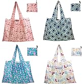 Beciway 4-Pack Foldable Reusable Grocery Bags with Handles, Colorful Nano Bags for Women, Oxford Cloth Shopping Tote