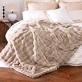 blunique Ultra Soft Cozy Faux Fur Throw Blanket, Fuzzy Plush Thick Bubble Blanket, Oversize Luxury Fluffy Blanket for Couch, Bed, and Living Room, 60x80 Inches, Light Brown