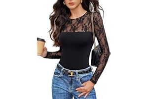Avidlove Body à manches longues pour femme en dentelle et col rond - Tenue amincissante pour sortir, rendez-vous galant
