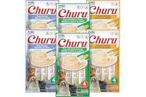 INABA Churu Lickable Creamy Purée Cat Treats 3 Flavor Variety Pack of 24 Tubes
