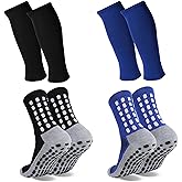 ZXOLDZX 2 Set Grip Soccer Socks with Shin Guard Sleeves Non Slip Soccer Leg Sleeve Socks for Men Women