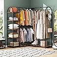 Tribesigns L Shape Clothes Rack, Corner Garment Rack with Storage Shelves and Hanging Rods, Space-Saving Large Open Wardrobe Closet for Bedroom