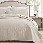 Lavsiry Quilt Queen Size with Pillow Shams, Summer Lightweight Full Size Arch Pattern Bedspreads, Soft Microfiber Thin Comforter Coverlet Bedding Set for All Seasons - Light Beige, 90"x96"
