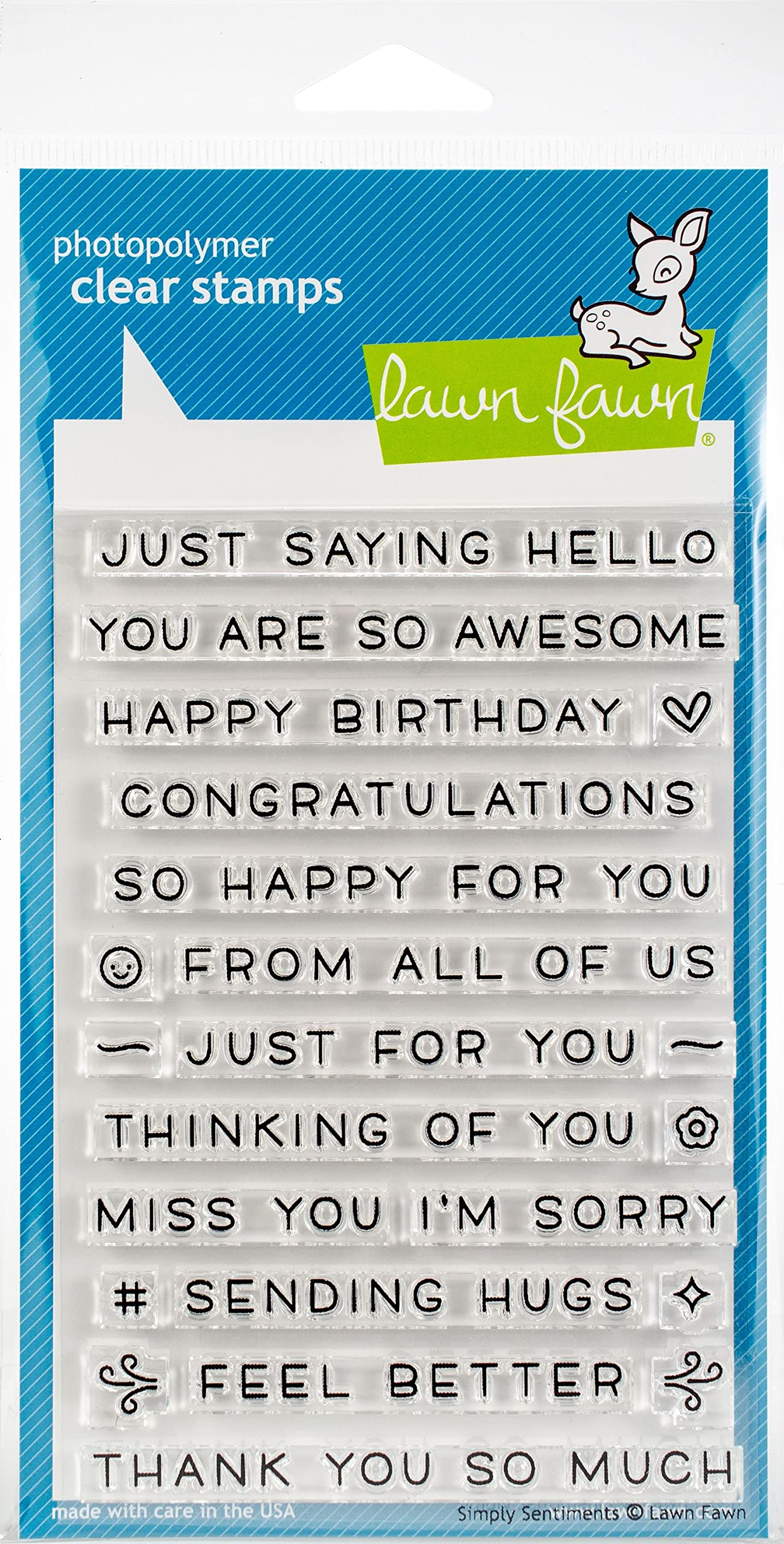 Lawn Fawn Clear Stamp Set Simply Sentiments Set of 22 | 4" x 6"