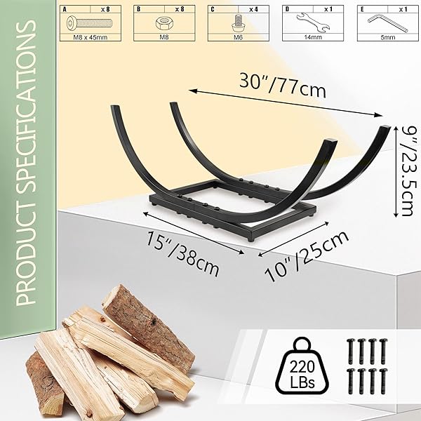 QIANG NI FIREPLACE WOOD HOLDER: 30 INCH FIREWOOD STORAGE SHELVES FOR YARD PATIO GARDEN – INDOOR CURVED LOG WOOD RACK FOR FIREWOOD
