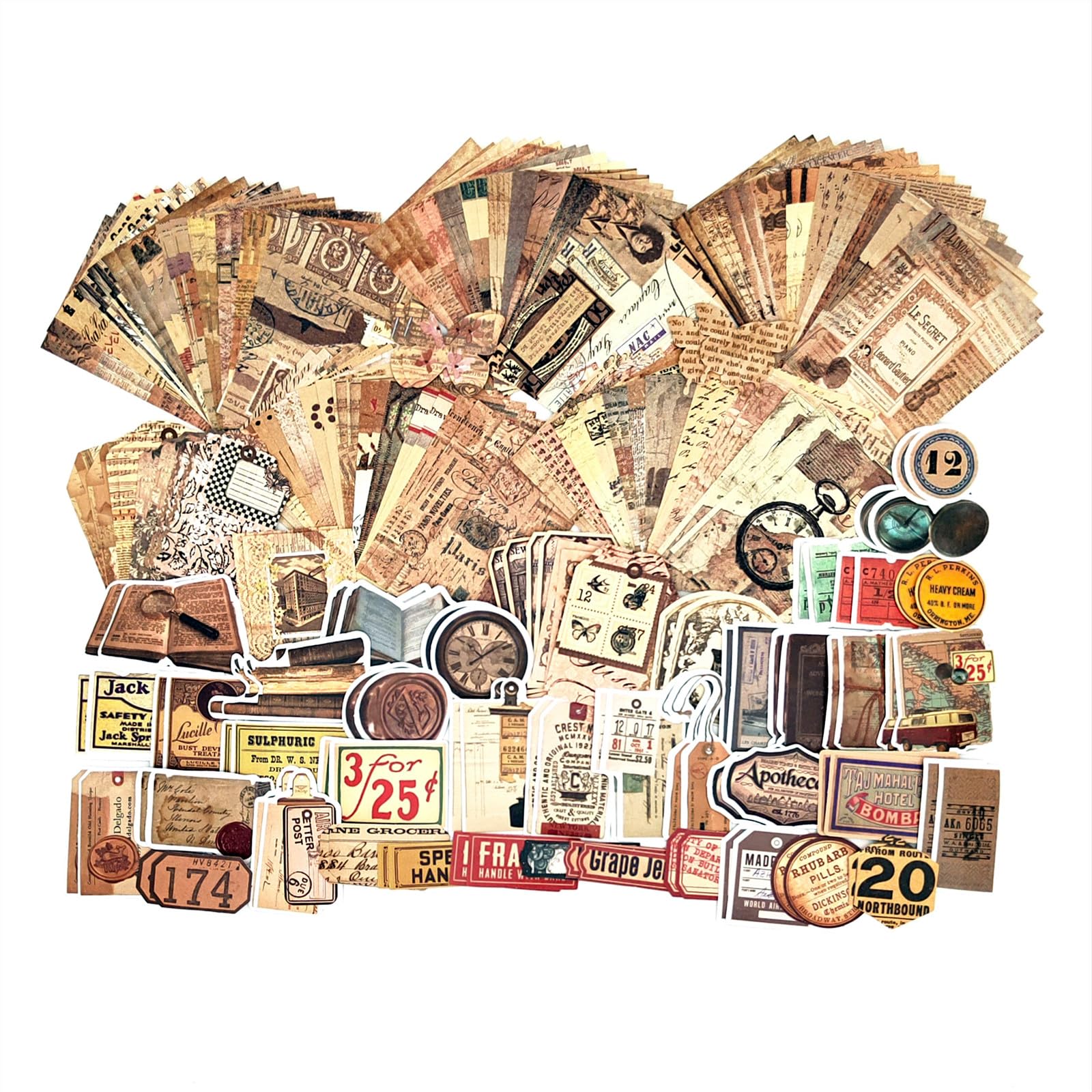 200PCS Vintage Scrapbooking Supplies Pack, Aesthetic Scrapbook Sticker Paper Art Journaling Kit for Bullet Junk Journals,Planner,Cottagecore Decor Gifts (Retro Letters)