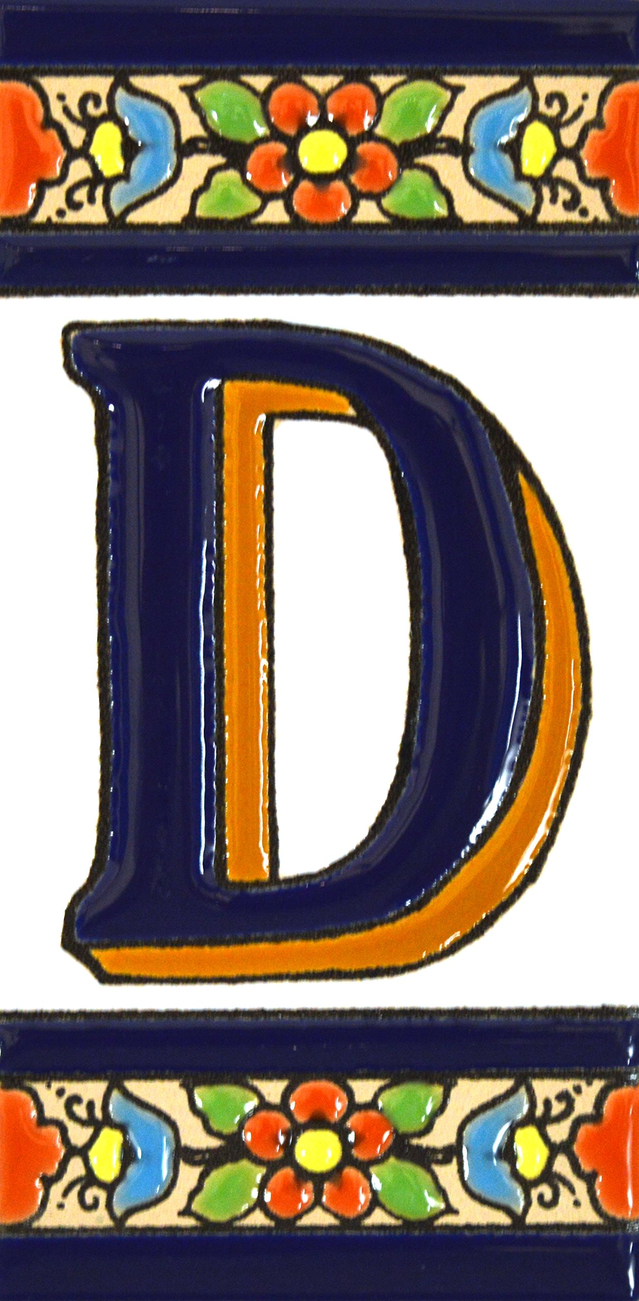 Signs with numbers and letters. Polychrome ceramic tiles, hand-painted in dry rope technique (cuerda seca) for plates with numbers, names, directions and signage. Customizable text. Drawing FLORES