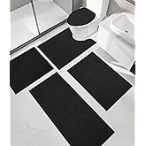 chakme Bathroom Rug Sets 5 Piece, Ultra Thin Bath Mat Quick Dry, Absorbent, Non Slip, Machine Washable, Black