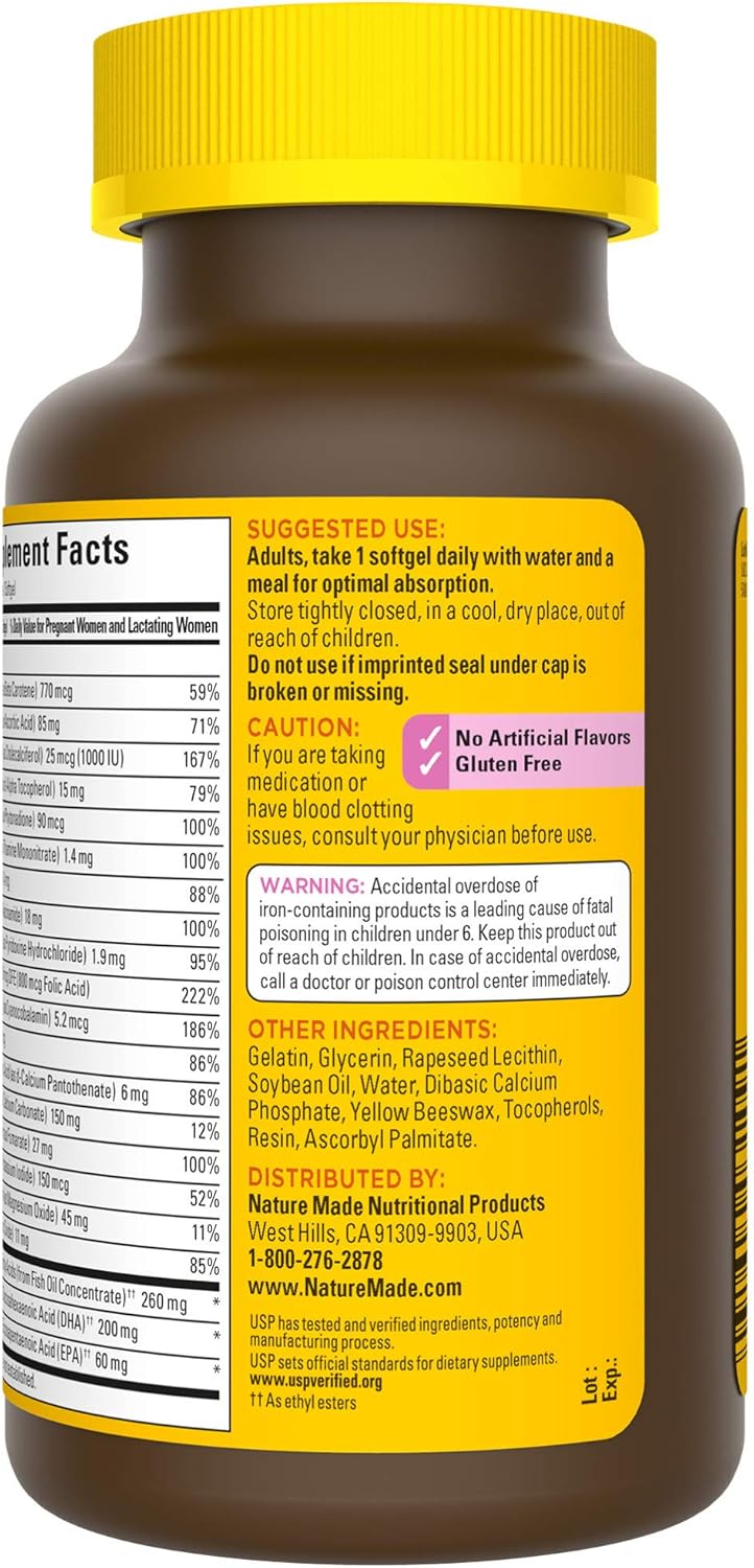 Nature Made Prenatal Multivitamin + 200 mg DHA Softgels, 110 Count to Support Baby’s Development (Packaging May Vary): Health & Personal Care