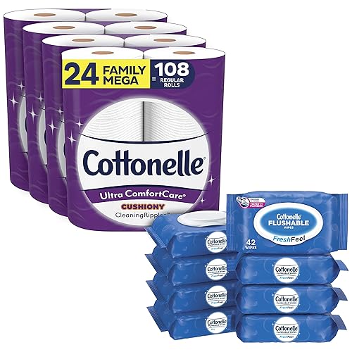 Toilet Paper Flushable Wipes Bundle Pack, Cottonelle Ultra
