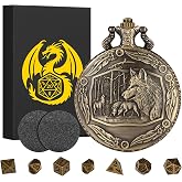 Mini DND Dice Set with Steampunk Wolf Pocket Watch Shell Case, 7pcs Polyhedral Metal D&amp;D Dice, DND Gifts with Gift Box, Role Playing Board Games Accessories