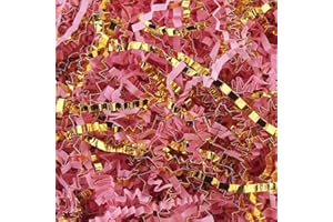 LDKGHE 4 oz Crinkle Cut Paper Shred Filler for Gift Wrapping Baskets Filling Box Birthdays Christmas Thanksgiving Easter Weddings Valentines Mother's Day Anniversaries (Pink and Gold)