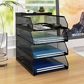 Natwind 4-Tier Stackable Metal Mesh Desk Paper Tray Organizer,Black | Desktop Accessories for Office Supplies, Letter Tray For Paper Storage ,File Document Holder For Home School Classroom