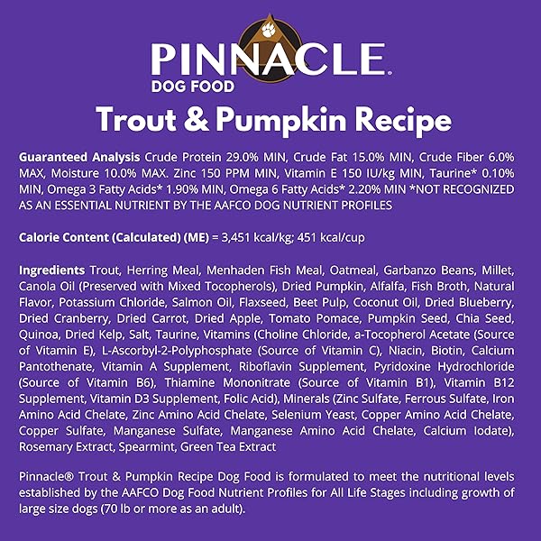 PINNACLE PET PINNACLE TROUT & PUMPKIN DRY DOG FOOD 4 LB, INFUSED WITH BROTH