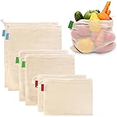 6 Pack Reusable Produce Bags - Cotton Mesh Produce Bags - Reusable Shopping Bags - Vegetable Grocery Cotton Mesh Bags for Farmers Market, Beach, and Refrigerator Storage Vegetables,2xS, 2xM, 2xL.