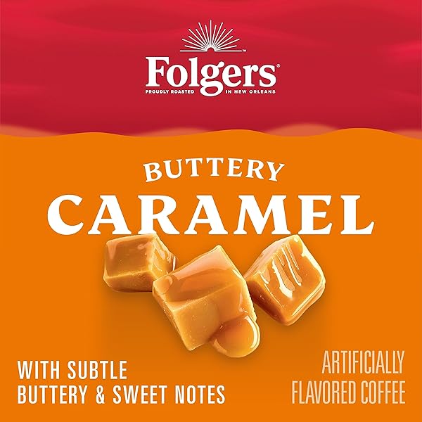 FOLGERS BUTTERY CARAMEL ARTIFICIALLY FLAVORED COFFEE, KEURIG K-CUP PODS, 10 COUNT BOX