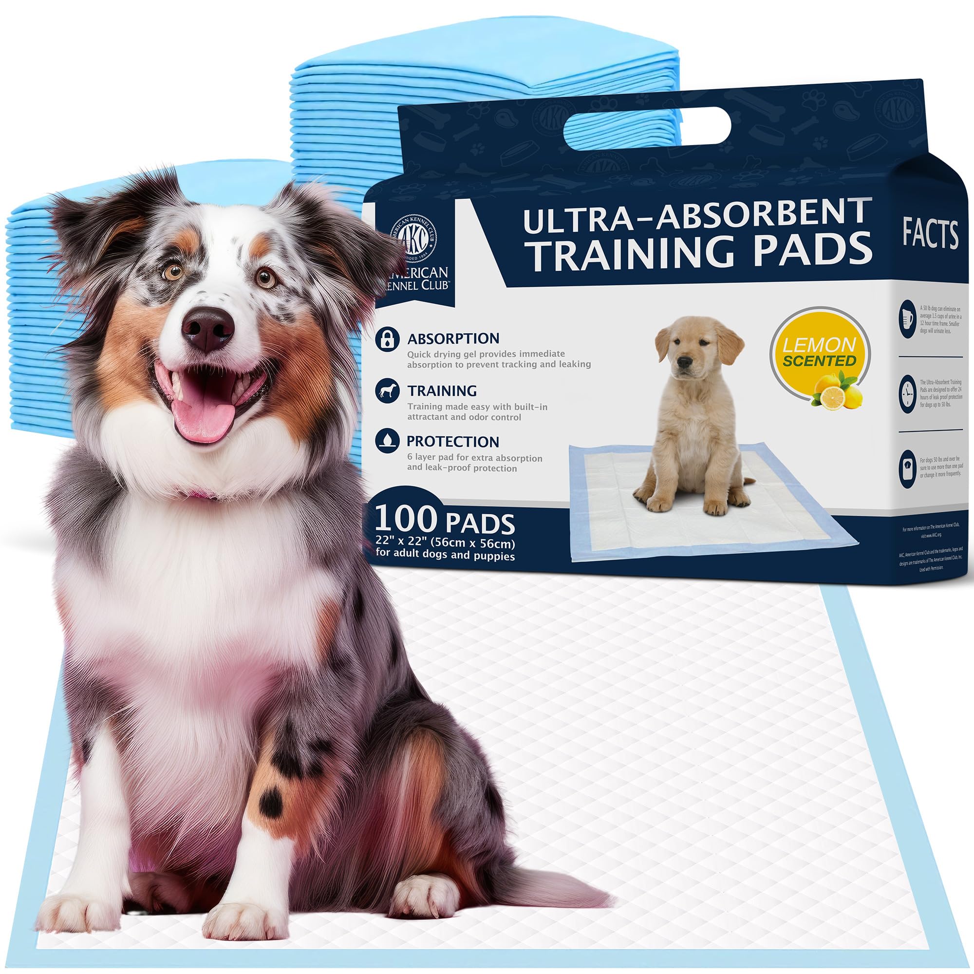 Photo 1 of American Kennel Club Scented Puppy Training Pads with Ultra Absorbent Quick Dry Gel – 22 x 22 Pee Pads For Dogs - Lemon Scented - 100 Count