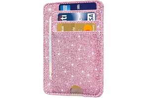 HOTCOOL Card Holder Wallet Front Pocket Minimalist Travel Cute Funny Thin Leather With RFID Blocking Small Credit Card Holder Wallet for Men & Women Girls Organizer Gifts, Glitter Pink