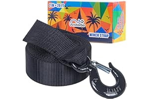 Boat Winch Strap with Hook 2" x 20' – 11,000 lbs Break Strength Heavy Duty Marine Winch Strap Replacement for Boat Trailer, J