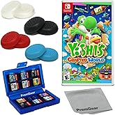 PremGear Yoshi's Crafted World for Nintendo Switch (US Version) Thumb Grips (8 pack - Black, Blue, Red & Clear), 24 Slot Game Card Holder & Cleaning Cloth
