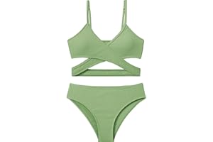 Doumlop Girls Swimsuit Bikini Set,Criss Cross Bathing Suits for Girls Two Piece Swimsuit Solid Color Girls' Swimwear