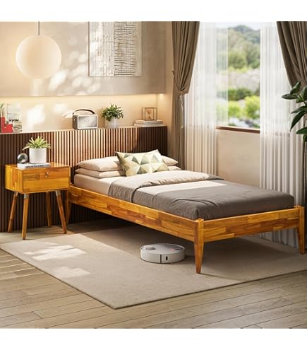 Amazon.com: Bme Dinkee Twin Bed Frames without Headboard, Acacia