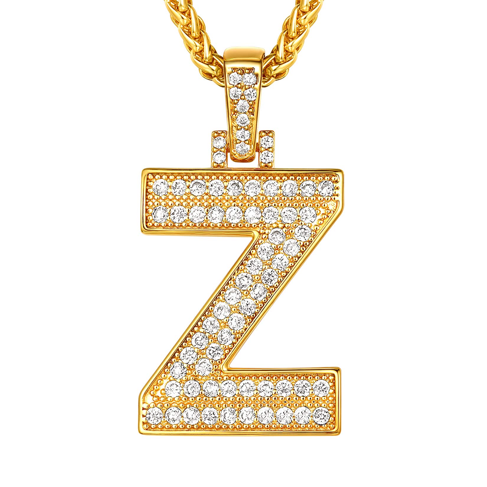 Suplight Necklace Initial Z, Bling Hip Hop Jewelry, Gold Plated Micro Pave Cubic Zirconia A-Z Alphabet Letter Pendant Necklace for Men Boys