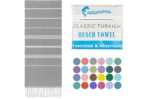 cabanana Cotton Turkish Beach Towel - Lightweight Peshtemal Towel, Sand Free Turkish Towel for Beach, Bath, Pool, Travel, Quick Dry Oversized Prewashed Hammam Towel (New Grey)