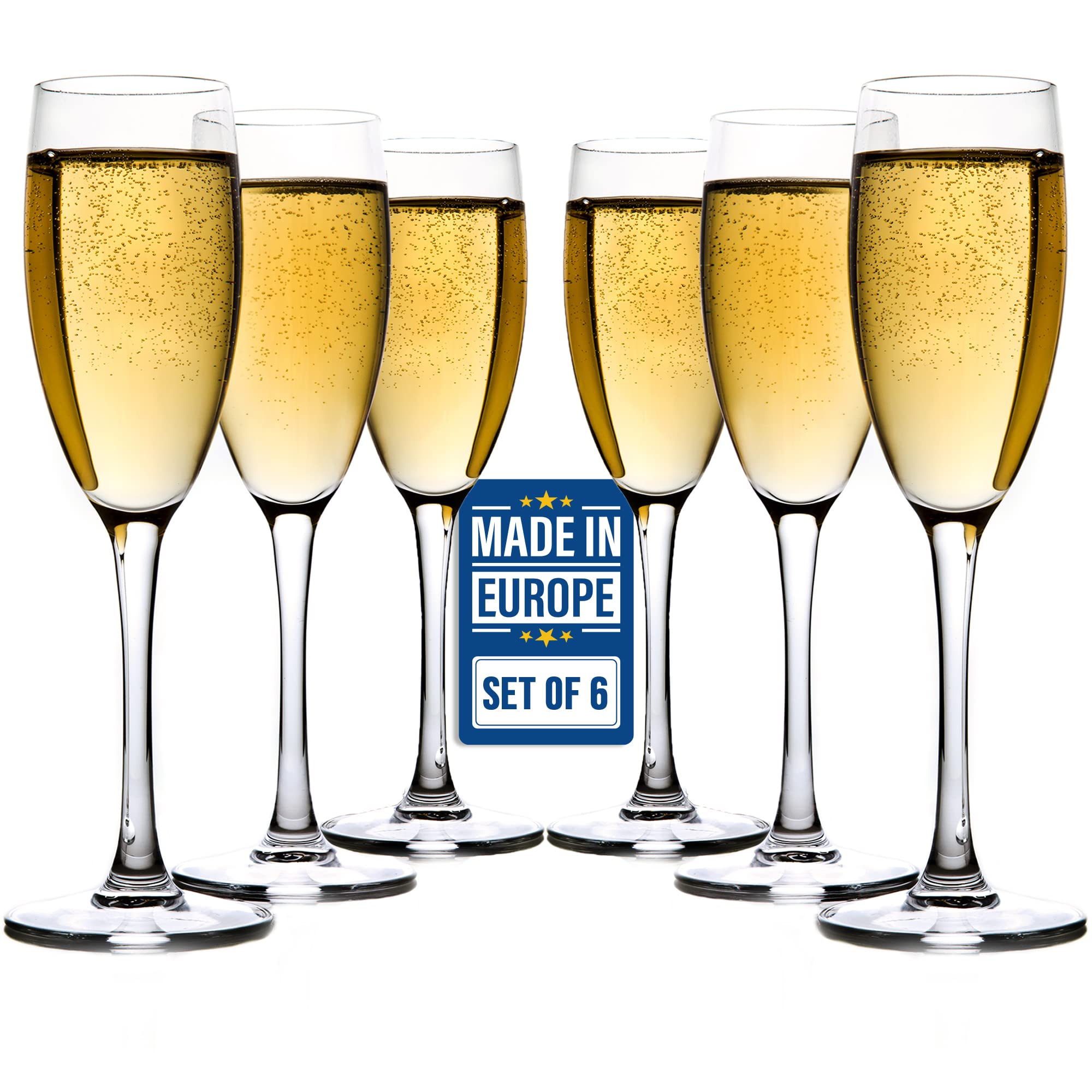 Volarium CRYSTALIA Luxury Sturdy Champagne Glasses Set of 6 Flutes Glasses 190ml 100% Lead & Cadmium Free Dishwasher Safe Wedding Flutes, Prosecco Glasses Flute, Restaurant Quality Champagne Flutes