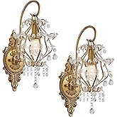 Fetason Gold Crystal Vintage Wall Sconces Set of 2 Indoor Hardwired Wall Light Fixture, Modern Wall Mount Lamp Light for Bedr