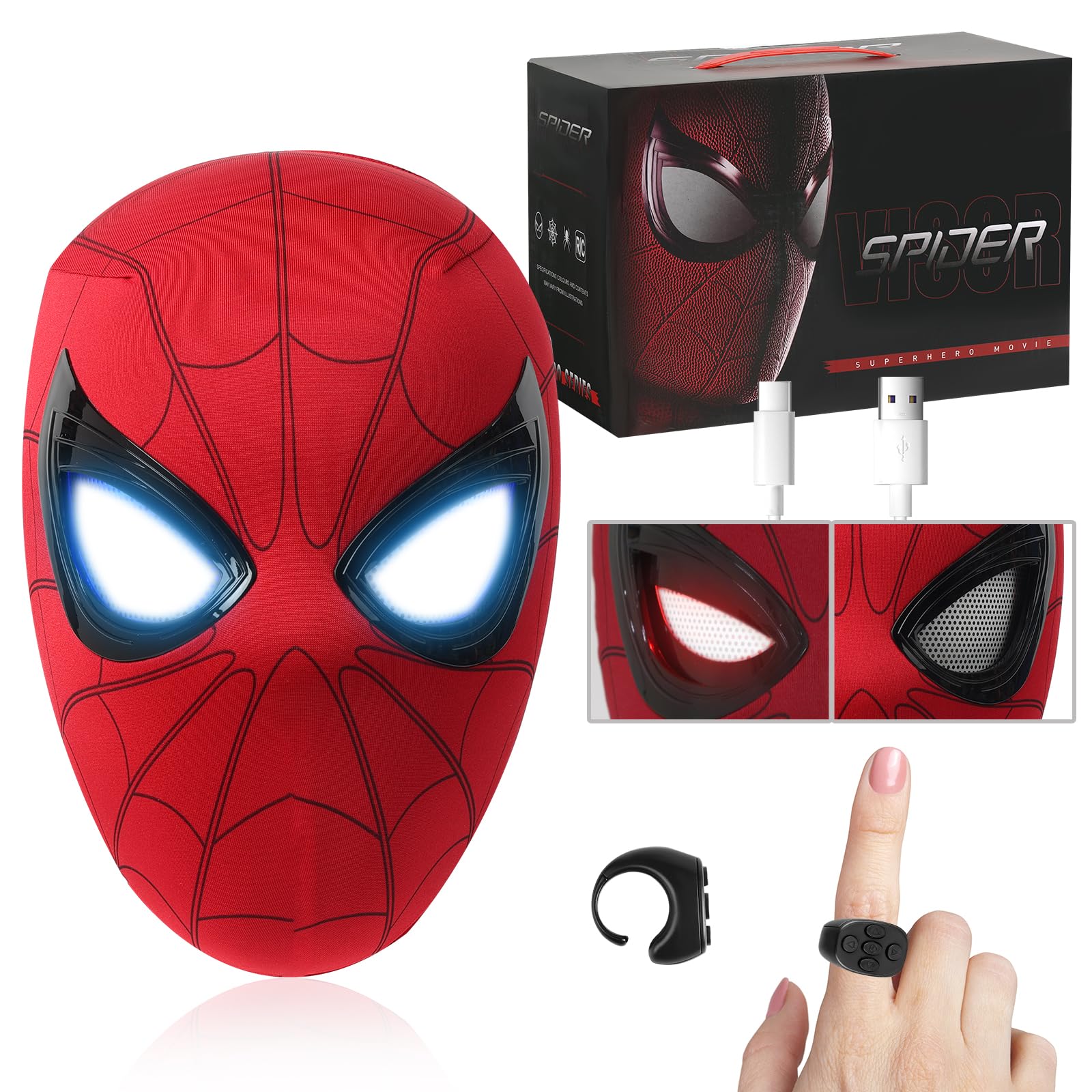 Photo 1 of **UNTESTED**
Duejdio Superhero Spider Mask, Role Play Toys with LED Lights Movable Eyes - Remote Control, Christmas Birthday Gift