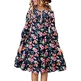 Yoklass Girls Smocked Dress Casual Puff Long Sleeve Ruffle Neck Dresses 4-13 Years