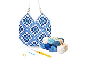 Yeezhee Crochet Kit for Beginners, Crochet Bag Starter Kit with Step-by-Step Video Tutorials, Granny Square Crochet Tote Bag Set, Knitting Kit Including Yarn, Crochet Hook, Evolvulus
