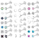 MOZAKA 23 Pairs Hypoallergenic Titanium Earrings for Women Cute Heart CZ Flower Pearl Ball Tiny Flat Back Earrings G23 Titanium Earrings for Sensitive Ear