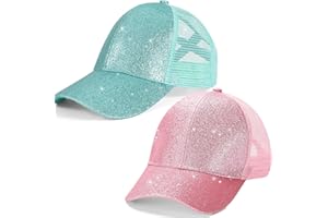 YSEOUL Girls Glitter Baseball Cap Criss Cross Hat, Girl High Ponytail Hat - Kids Trucker Hat with High Bun Messy Ponytail(Ages5-15)