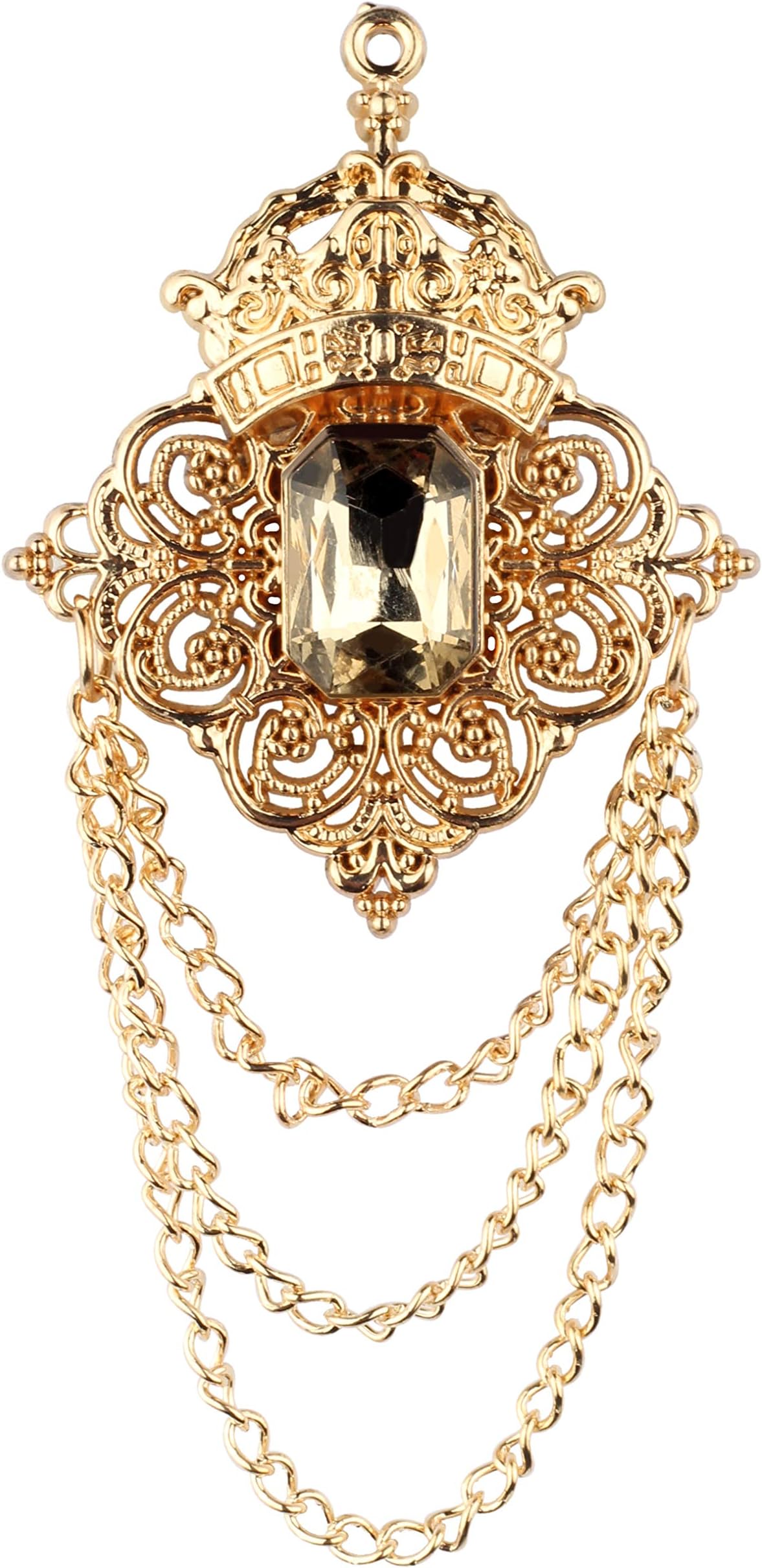 PANJATANFlamboyant Black Crystal Crowned With Golden Chain Pin Brooch.