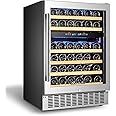 【Upgraded】AAOBOSI 24 Inch Dual Zone Wine Cooler 46 Bottle Freestanding and Built in Wine Refrigerator with Advanced Cooling S
