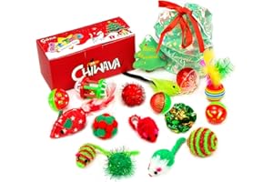 CHIWAVA 17 Pack Christmas Cat Toy Bag Set Assorted Toys Variety Pack Kitten Interactive Play